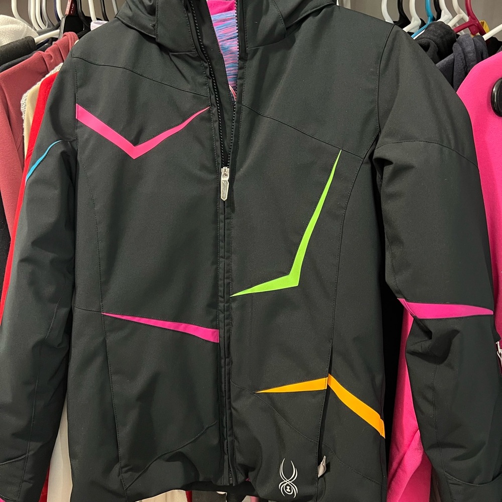Spyder Kids Black Jacket with Pink, Green, and Orange Accents